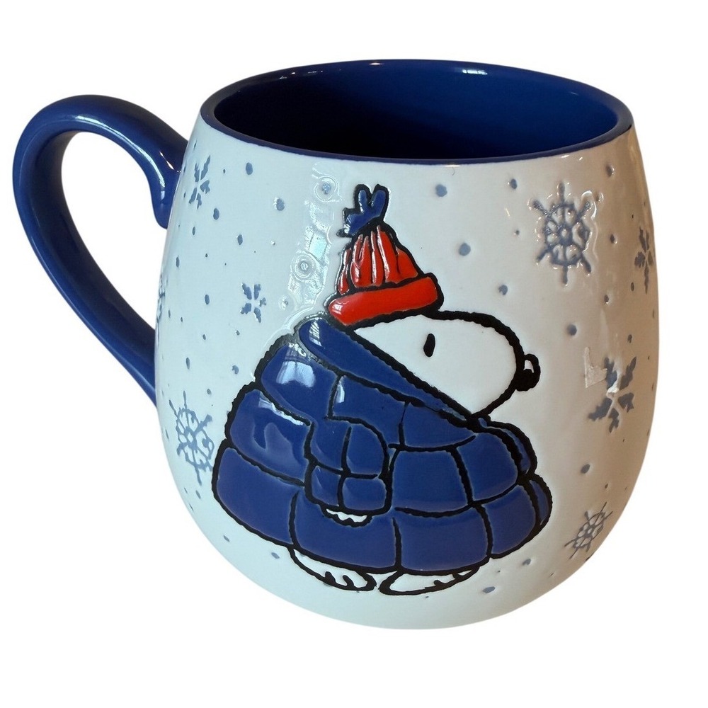 Peanuts Gibson Snoopy Mug OS Blue White Winter Puffer Jacket Snowflake Mug